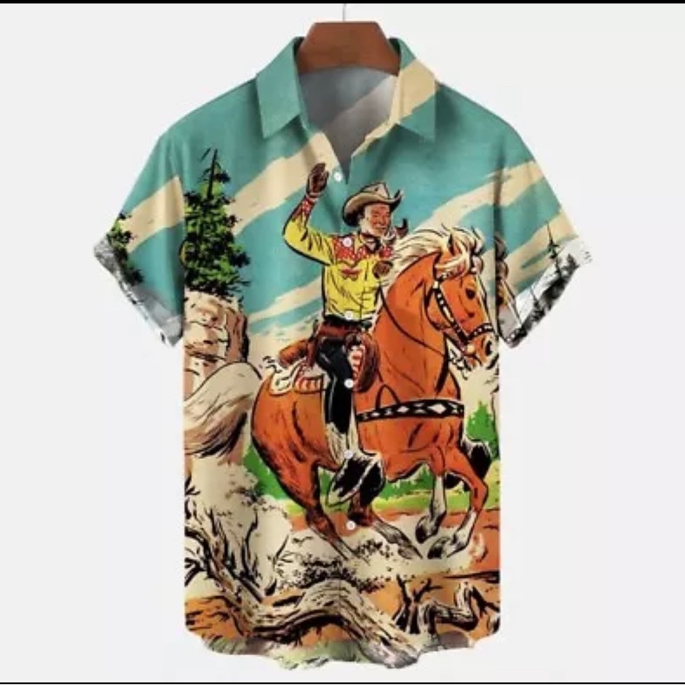 Shirt men new dress shirt button down cowboy horse 
All size available